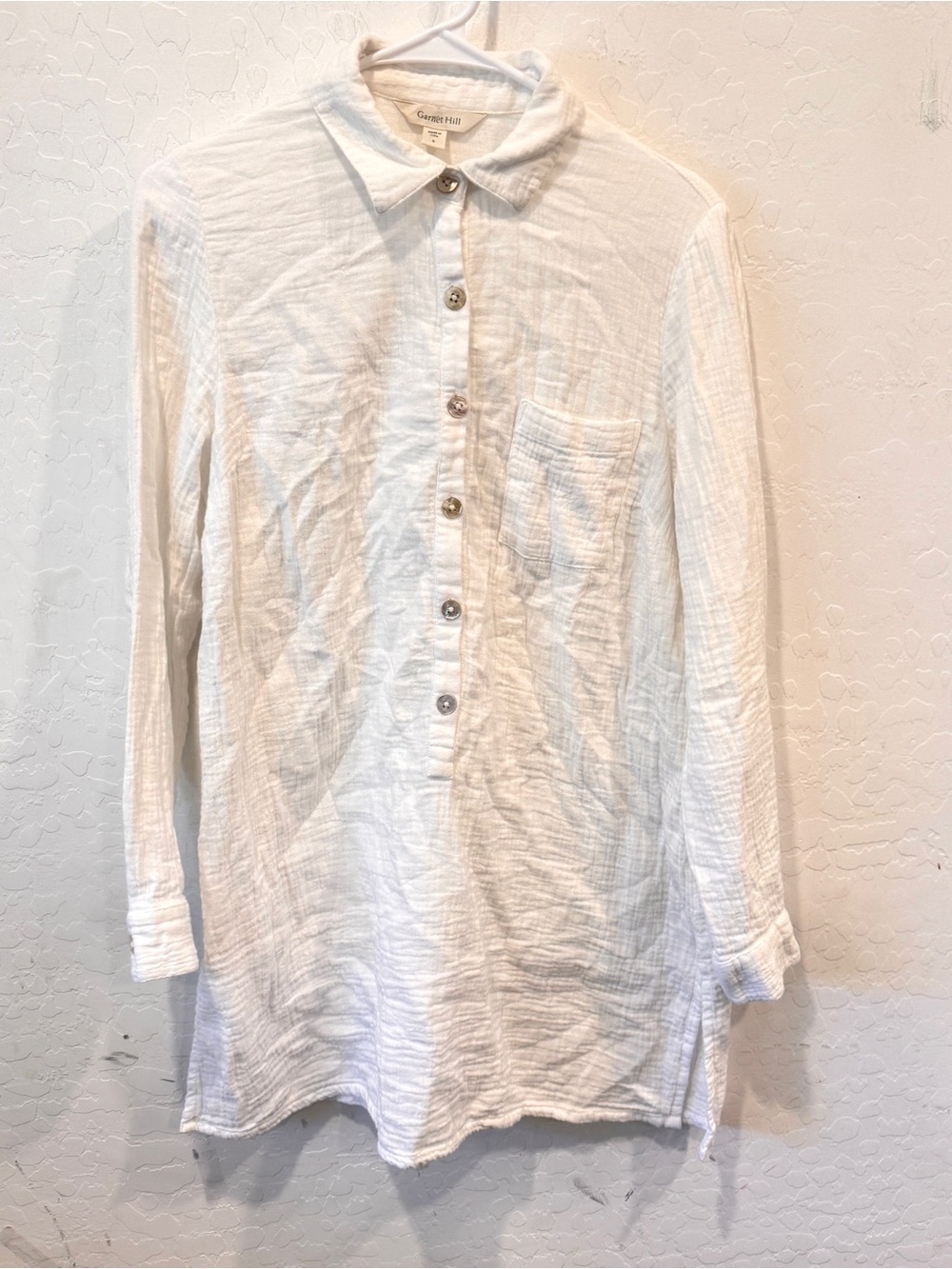 Garnet Hill White Lightweight Button-Front Tunic Top Womens Small Gauzy Cotton